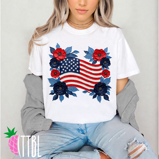 Floral American Flag DTF Transfer