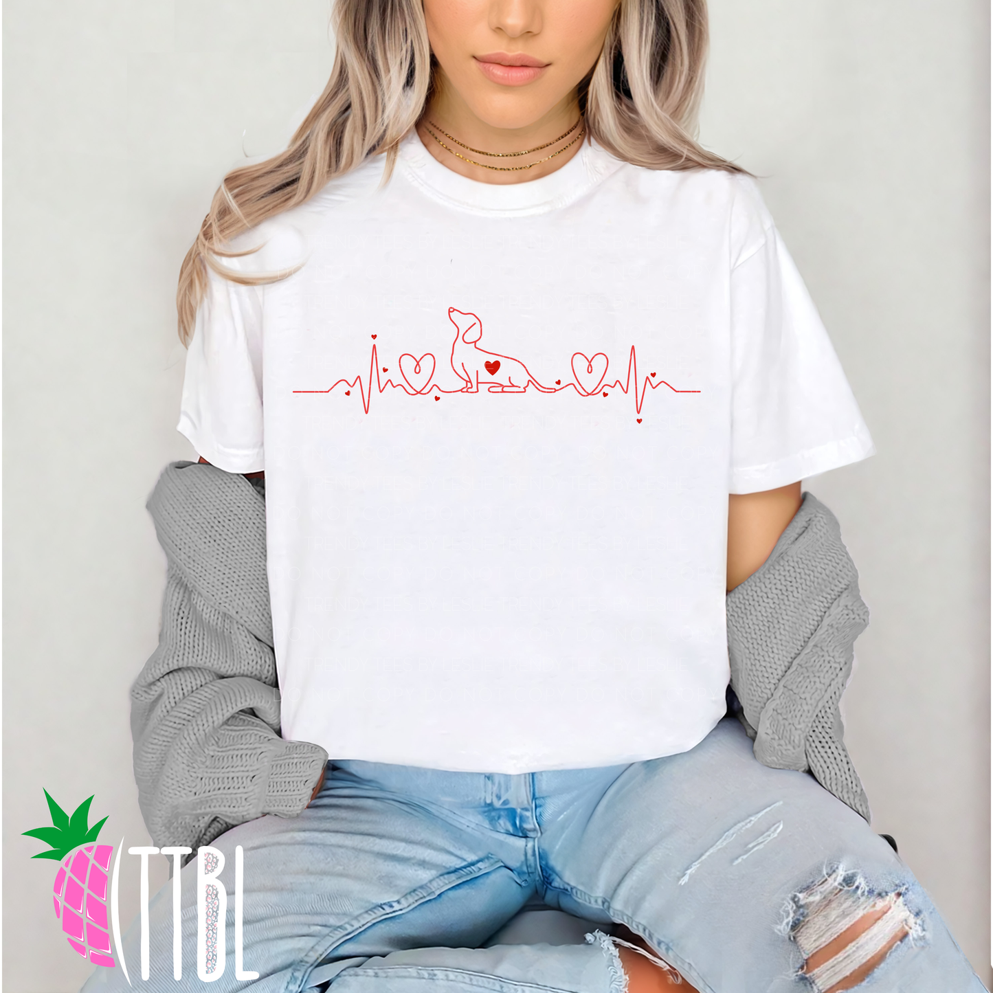 Dog Heartbeat Valentine Line Art DTF Transfer