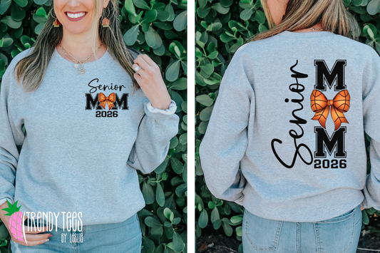 Senior Mom 2026 Basketball Bow Graphic Design for Tees and Sweatshirts Digital Download PNG