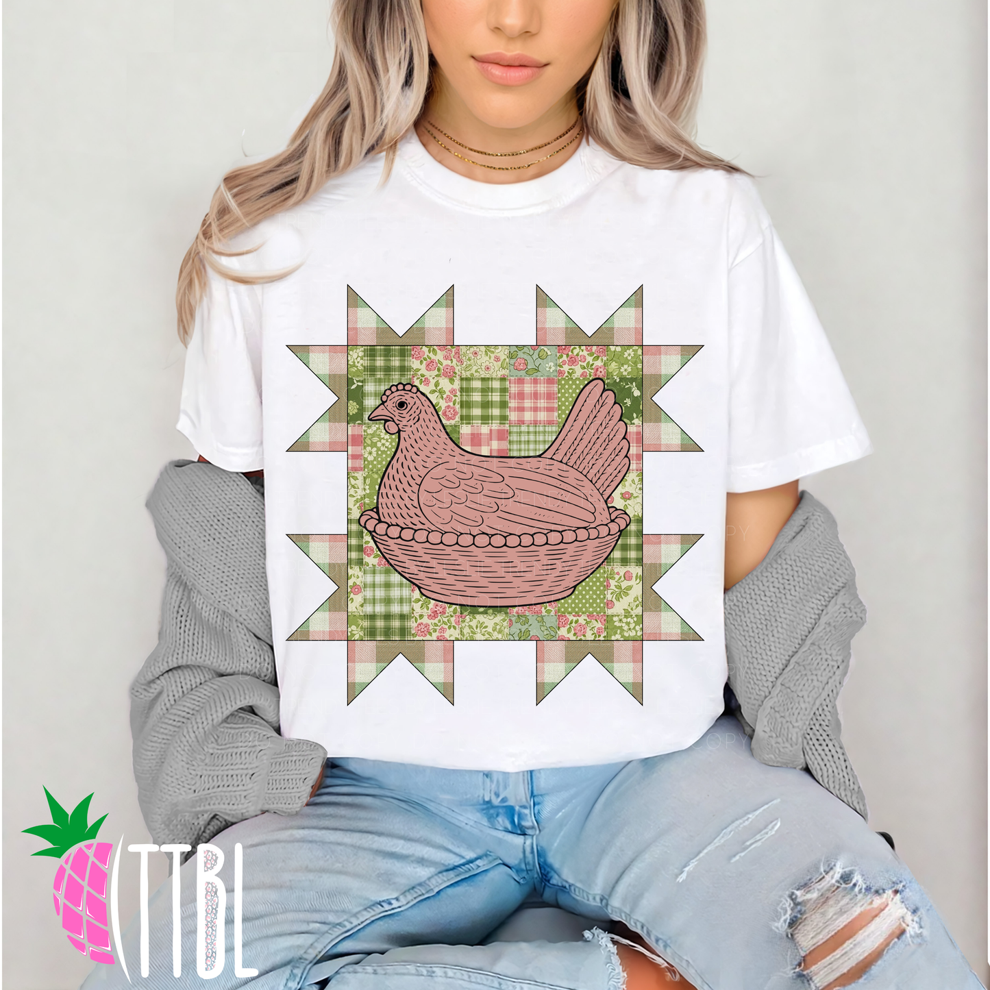 Vintage Chicken Quilt DTF Transfer