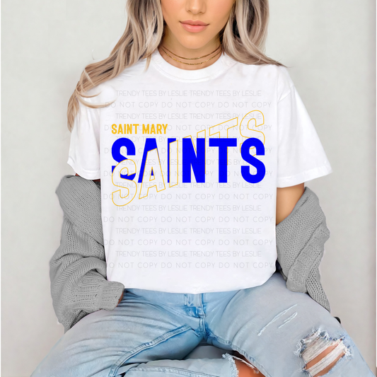Saint Mary Saints DTF Transfer – Blue & Gold Block Design