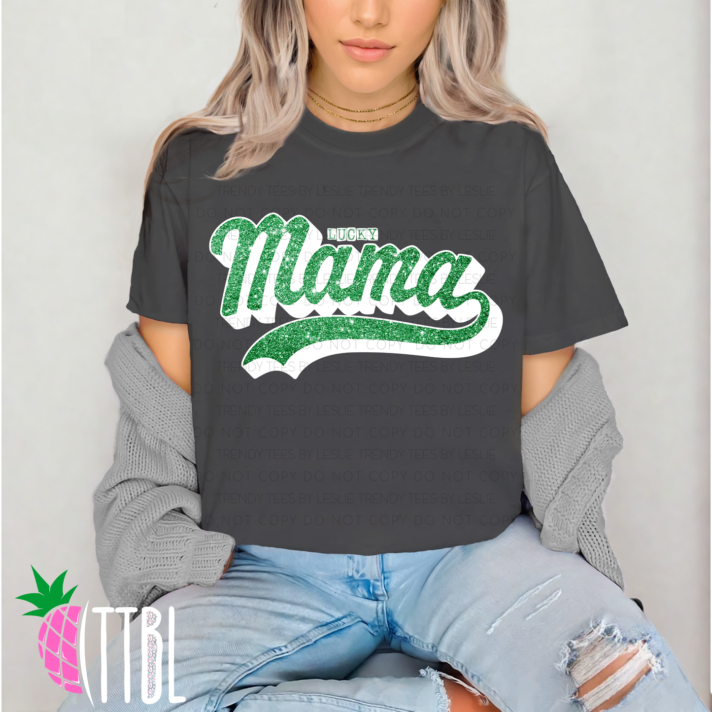 Lucky Mama Glitter DTF Transfer (white)