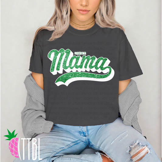 Lucky Mama Glitter DTF Transfer (white)