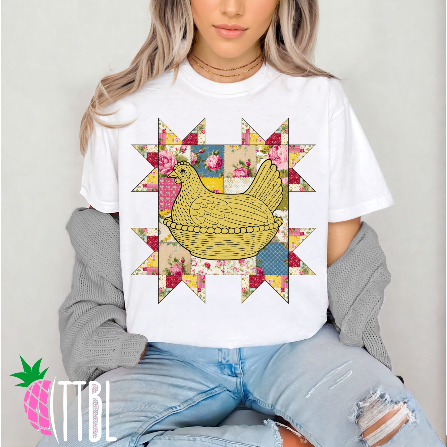 Vintage Chicken Quilt DTF Transfer