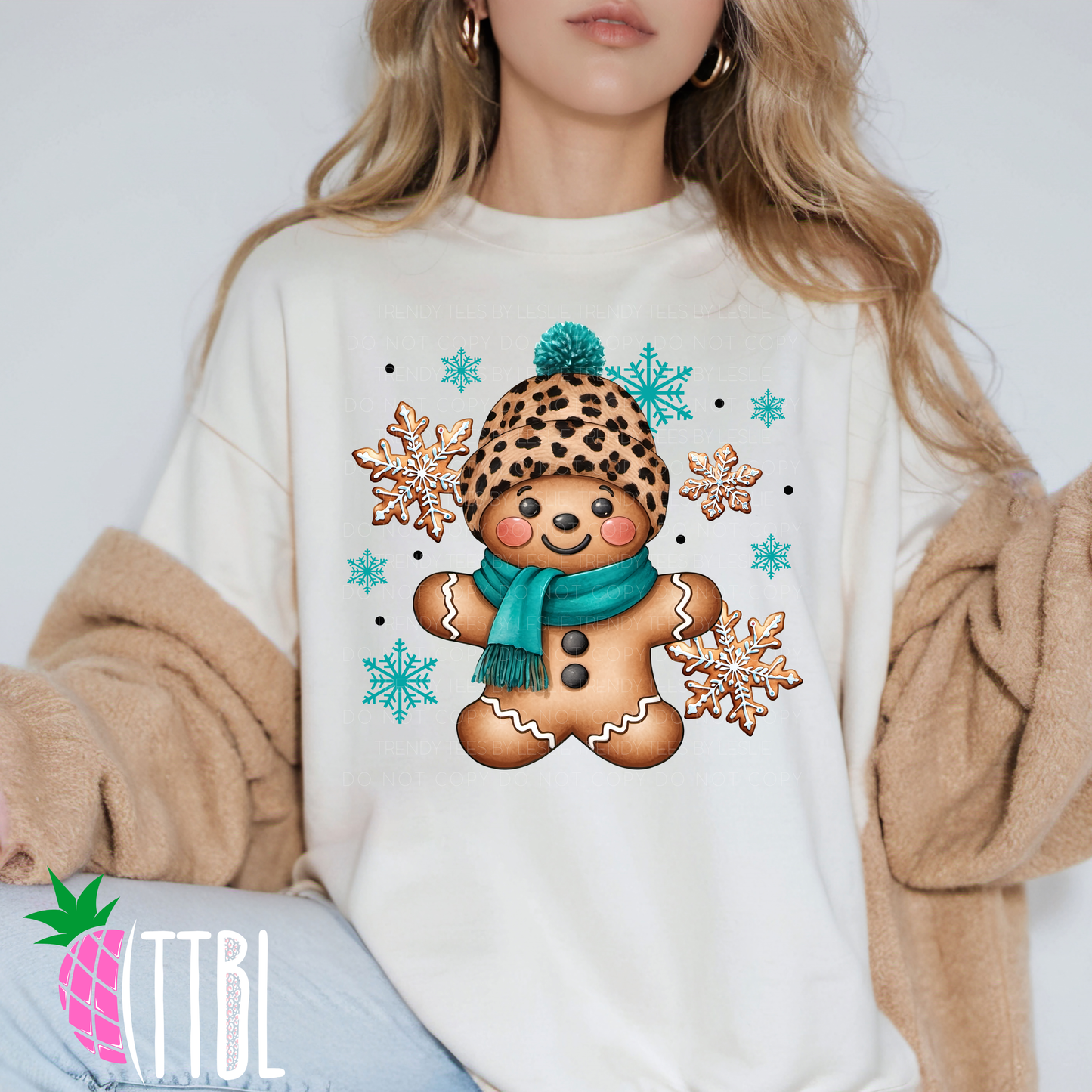 Blue Christmas Gingerbread w/Leopard Hat