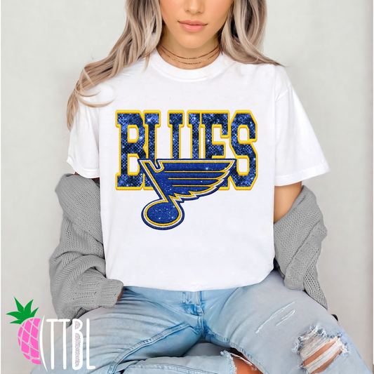 Blues Hockey Glitter Style DTF Transfer