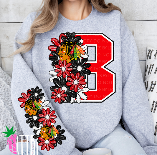 Chicago Hockey Inspired Floral B DTF Transfer