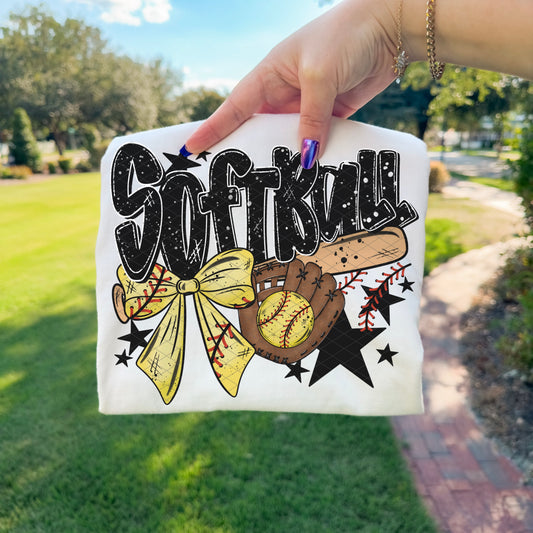 🥎 Softball Bow Bat DTF Transfer
