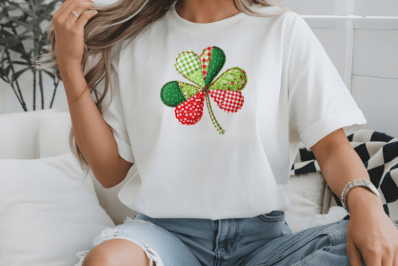 Patchwork Shamrock DTF Transfer – Green & Red Accent