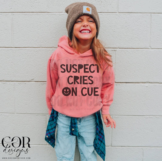 Suspect cries on cue