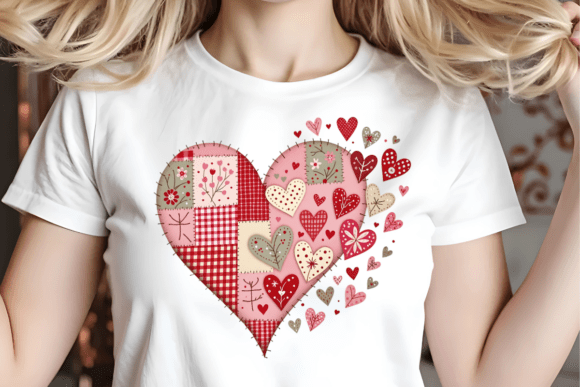 Patchwork Valentine Heart Scatter DTF Transfer