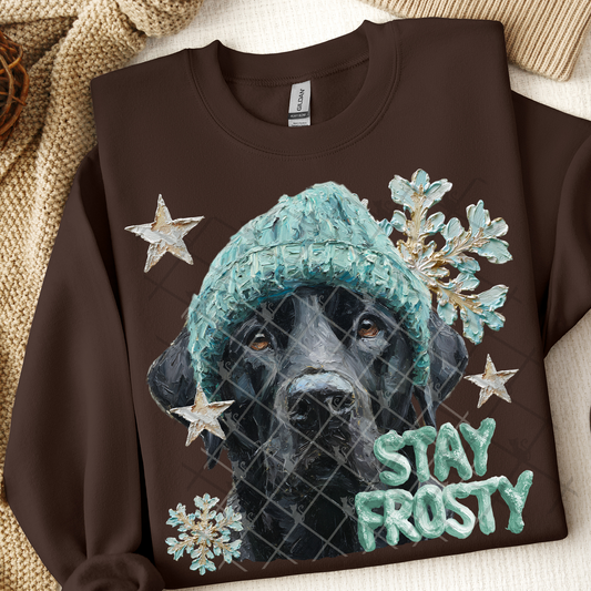 Stay Frosty Black Labrador Retriever Dog DTF Transfer