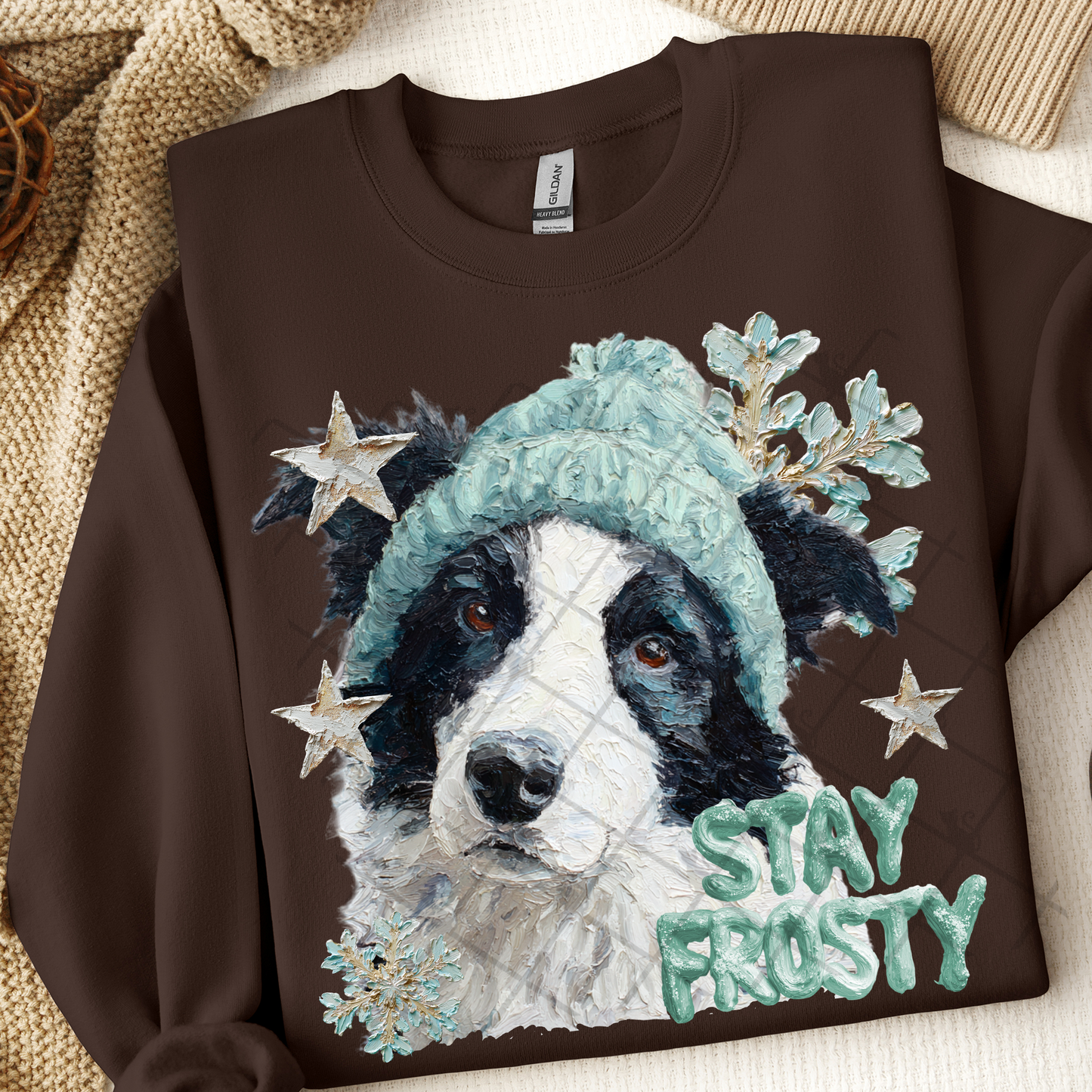 Stay Frosty Border Collie Dog DTF Transfer