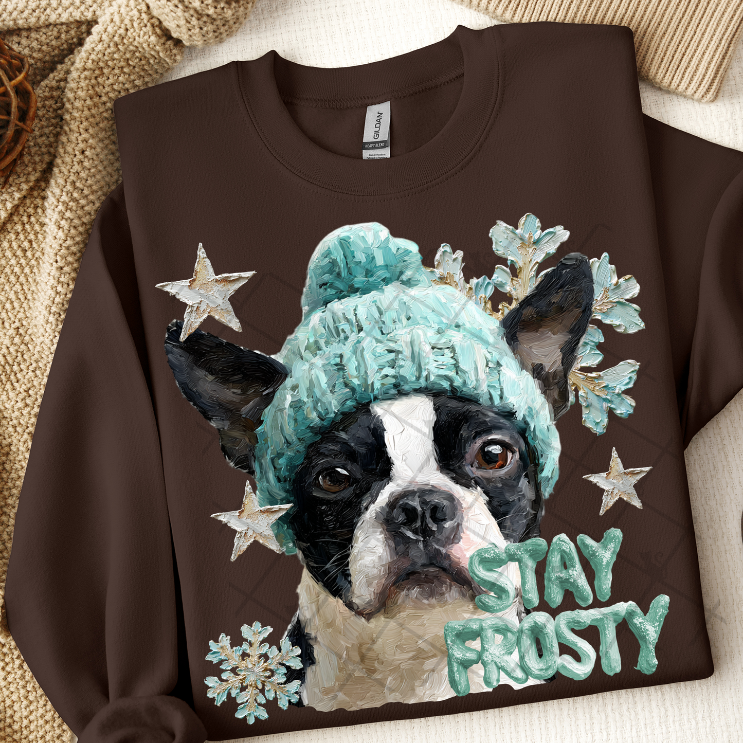 Stay Frosty Boston Terrier Dog DTF Transfer