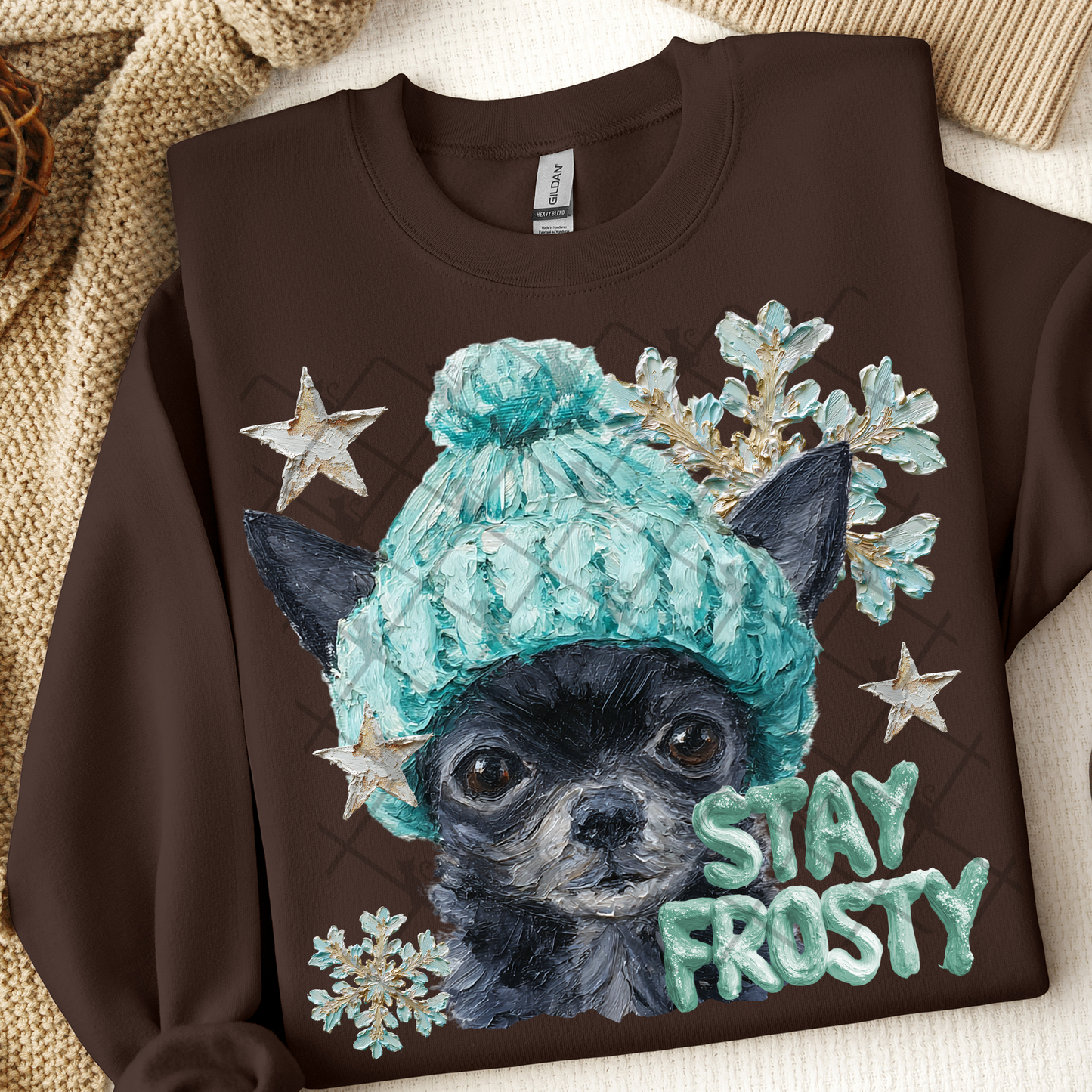 Stay Frosty Black Chihuahua Dog DTF Transfer