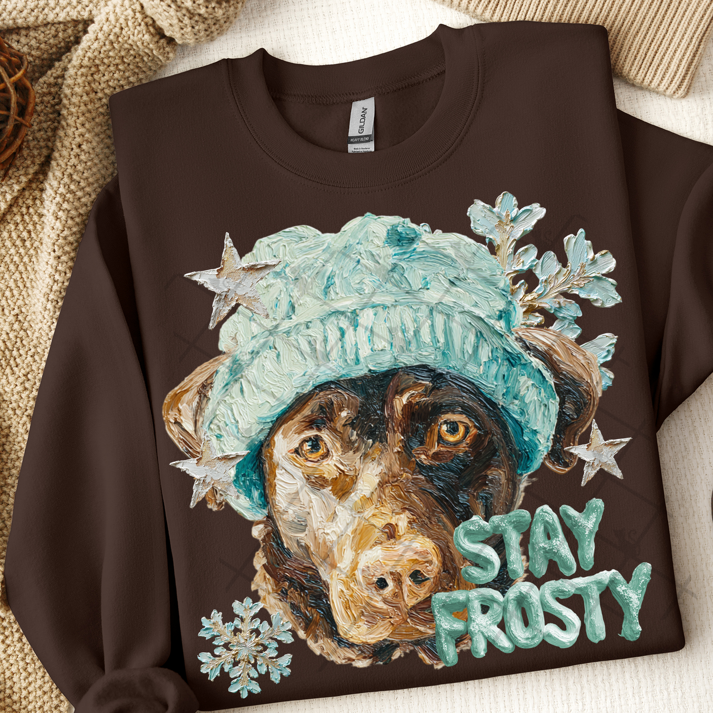 Stay Frosty Chocolate Lab Dog DTF Transfer