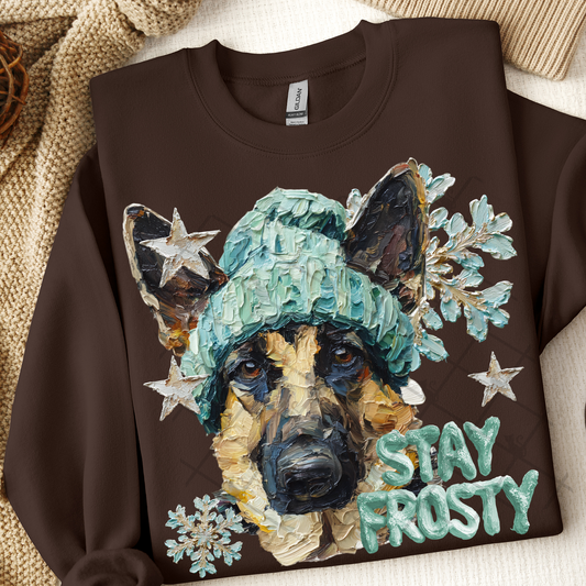 Stay Frosty German Shepherd Dog DTF Transfer