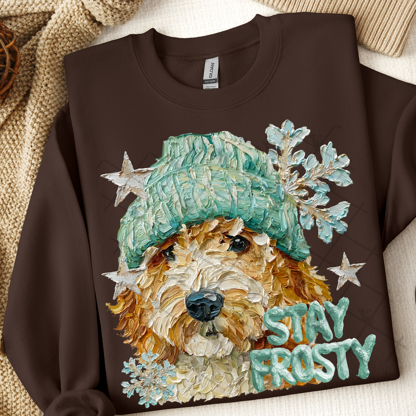 Stay Frosty Golden Doodle Dog DTF Transfer