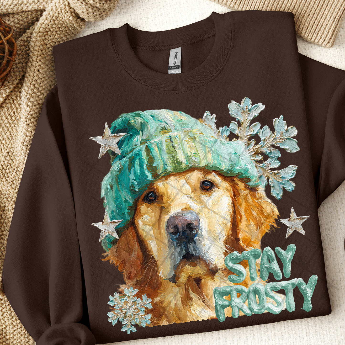Stay Frosty Golden Retriever Dog DTF Transfer