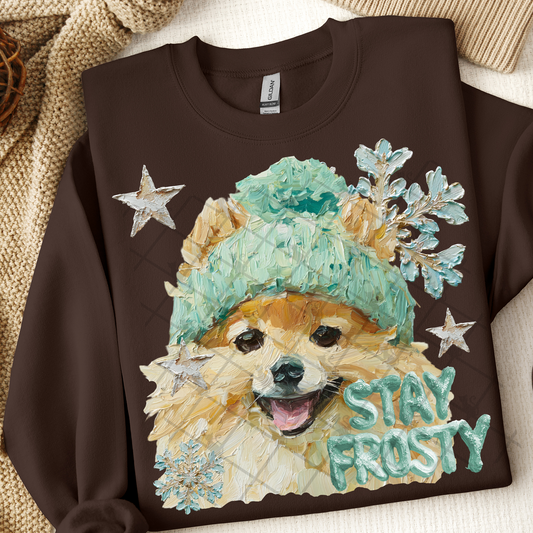 Stay Frosty Pomeranian Dog DTF Transfer