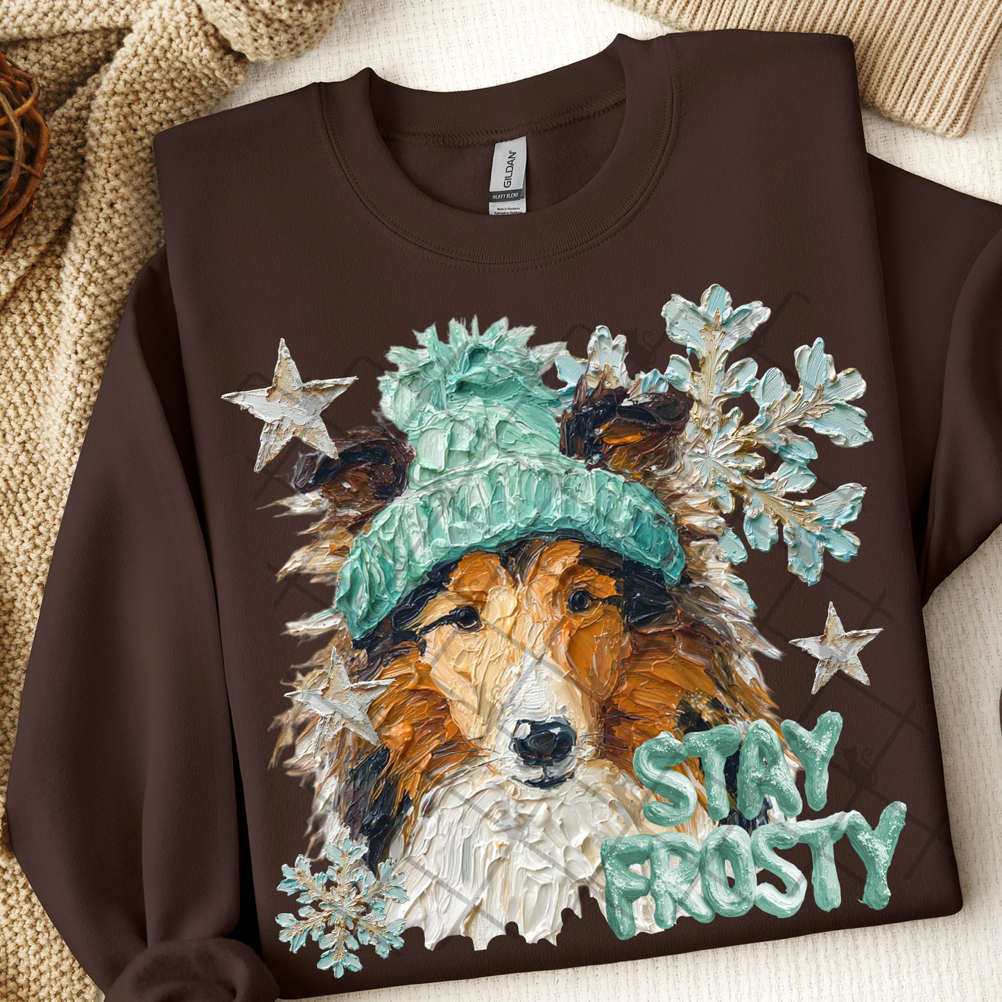 Stay Frosty Shetland Sheepdog Dog DTF Transfer