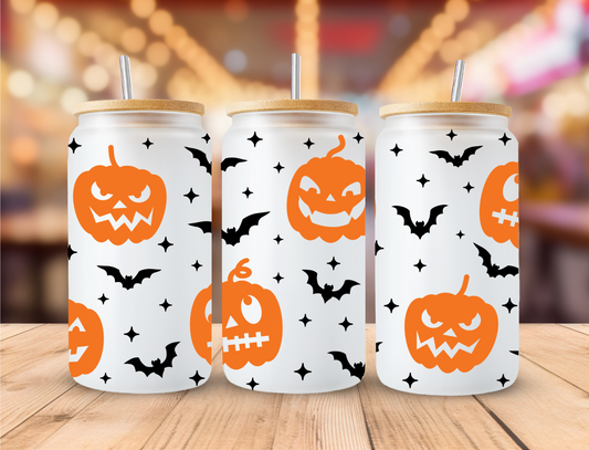 Jack-o-lanterns with bats and black sparkle - UV Libby Wrap