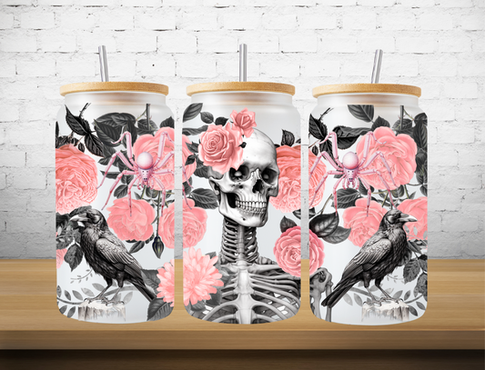 Skeleton with pink roses - UV Libby Wrap