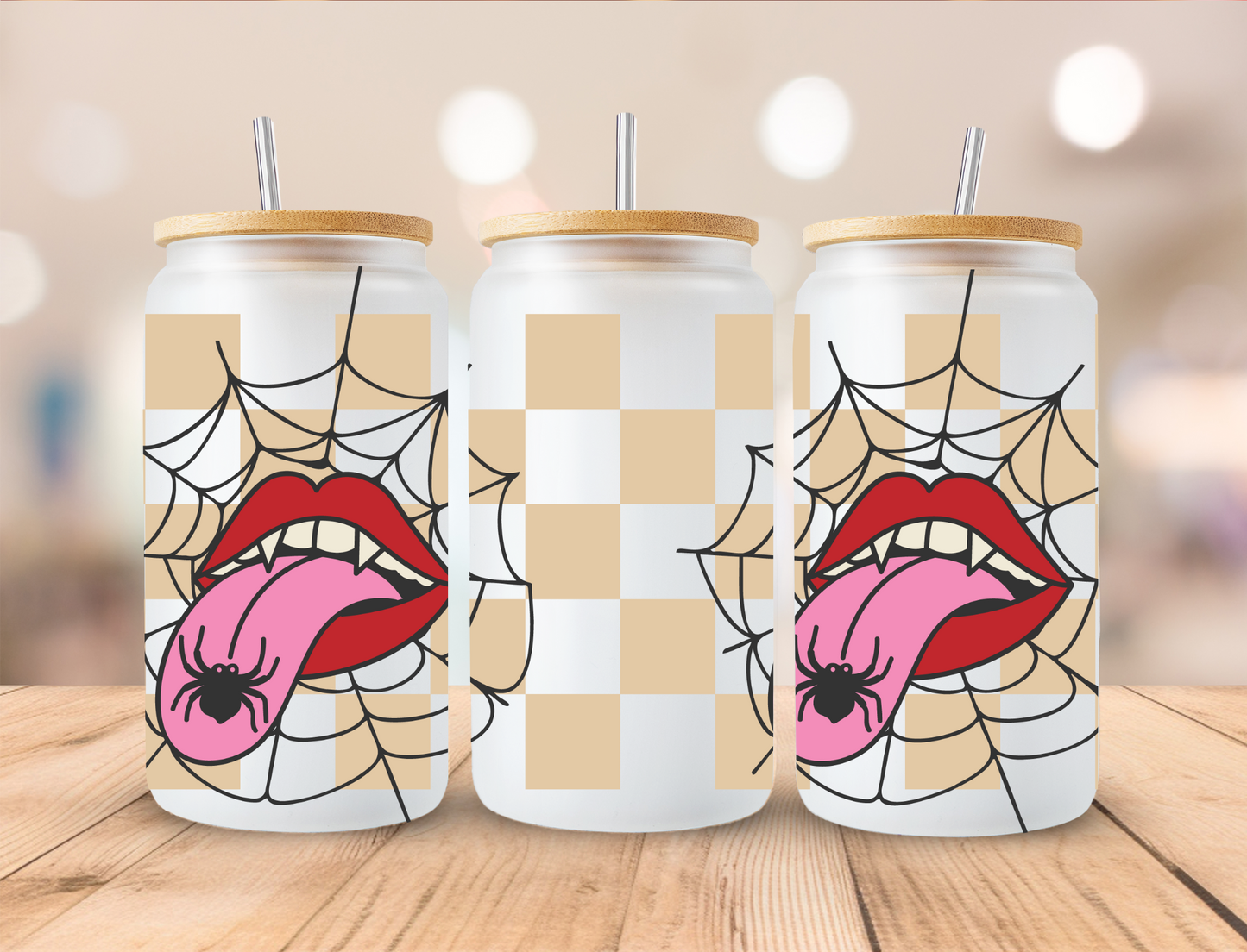 Vampire mouth. tan checkered - UV Libby Wrap