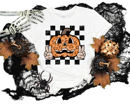pumpkin peace sign black checkered