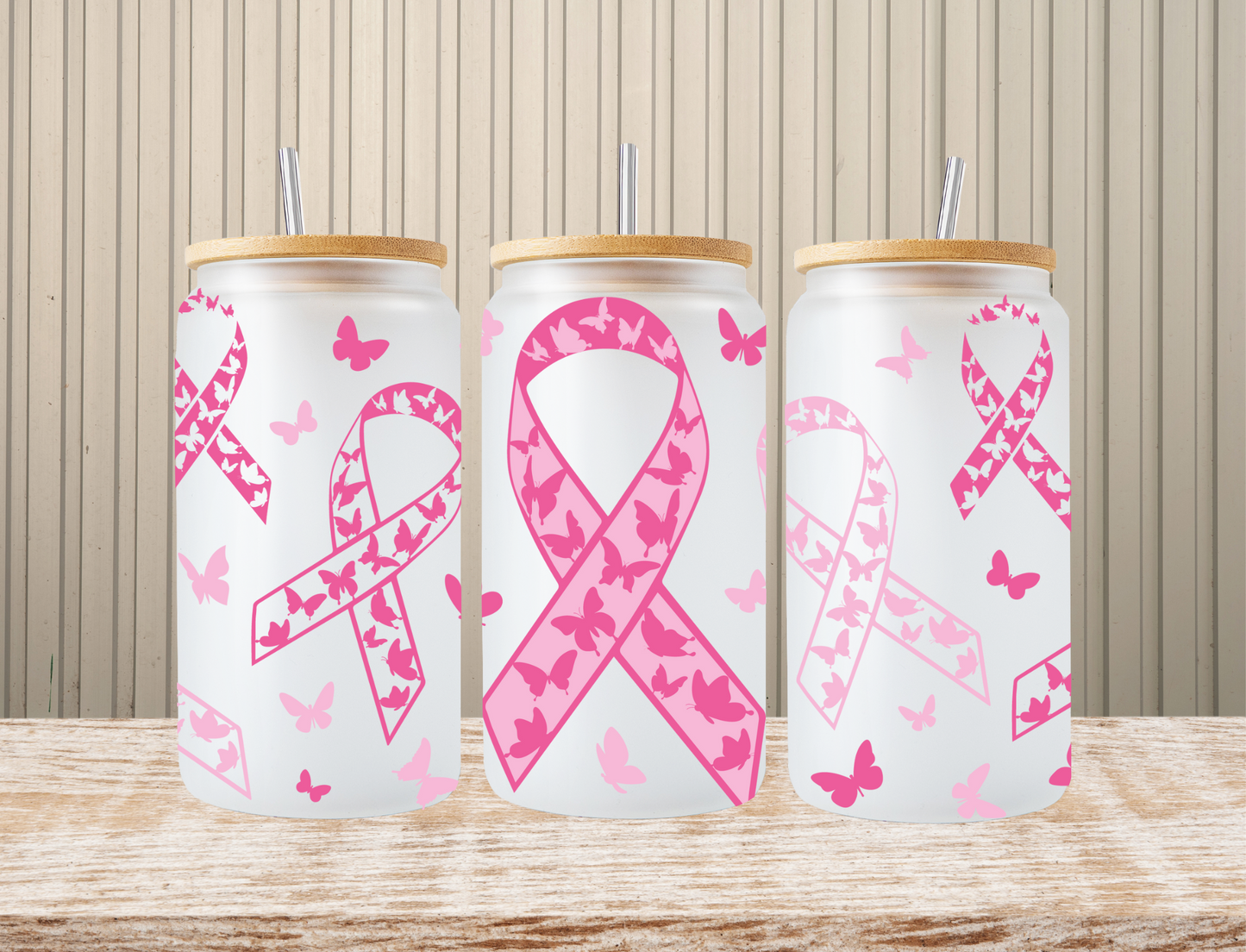 Breast cancer ribbons filled with butterflies - UV Libby Wrap