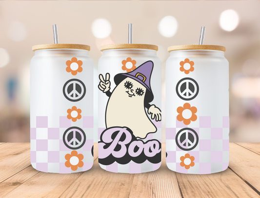 Ghost with peace signs, purple checkered - UV Libby Wrap