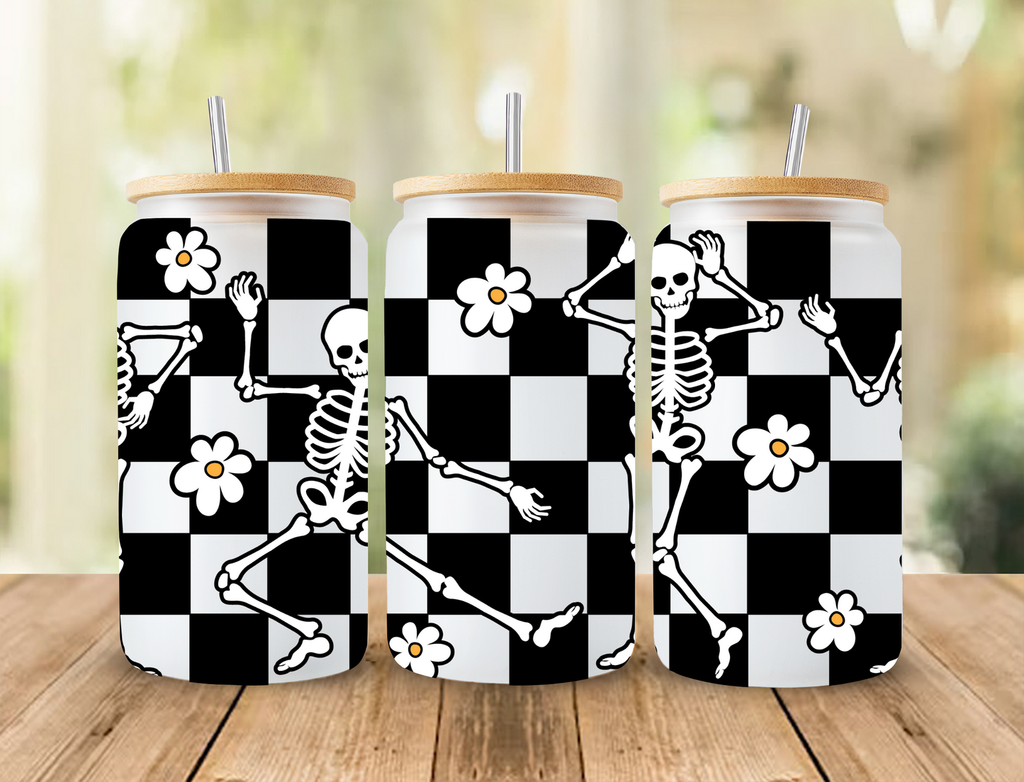 Skeletons, daisies, black checkered - UV Libby Wrap