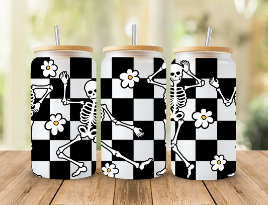 Skeletons, daisies, black checkered - UV Libby Wrap