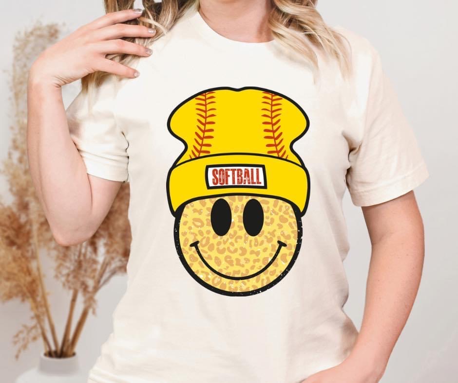 Softball Smiley Beanie DTF Transfer